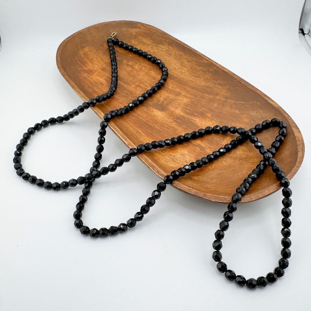 Vintage 1950s Faceted Glass Bead Necklace Retro Glamour Gatsby Long
